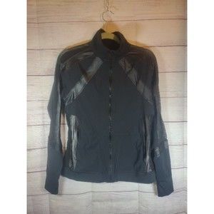 Trina Turk Black Nylon/Mesh Fitted Bomber Jacket, Women's Size L